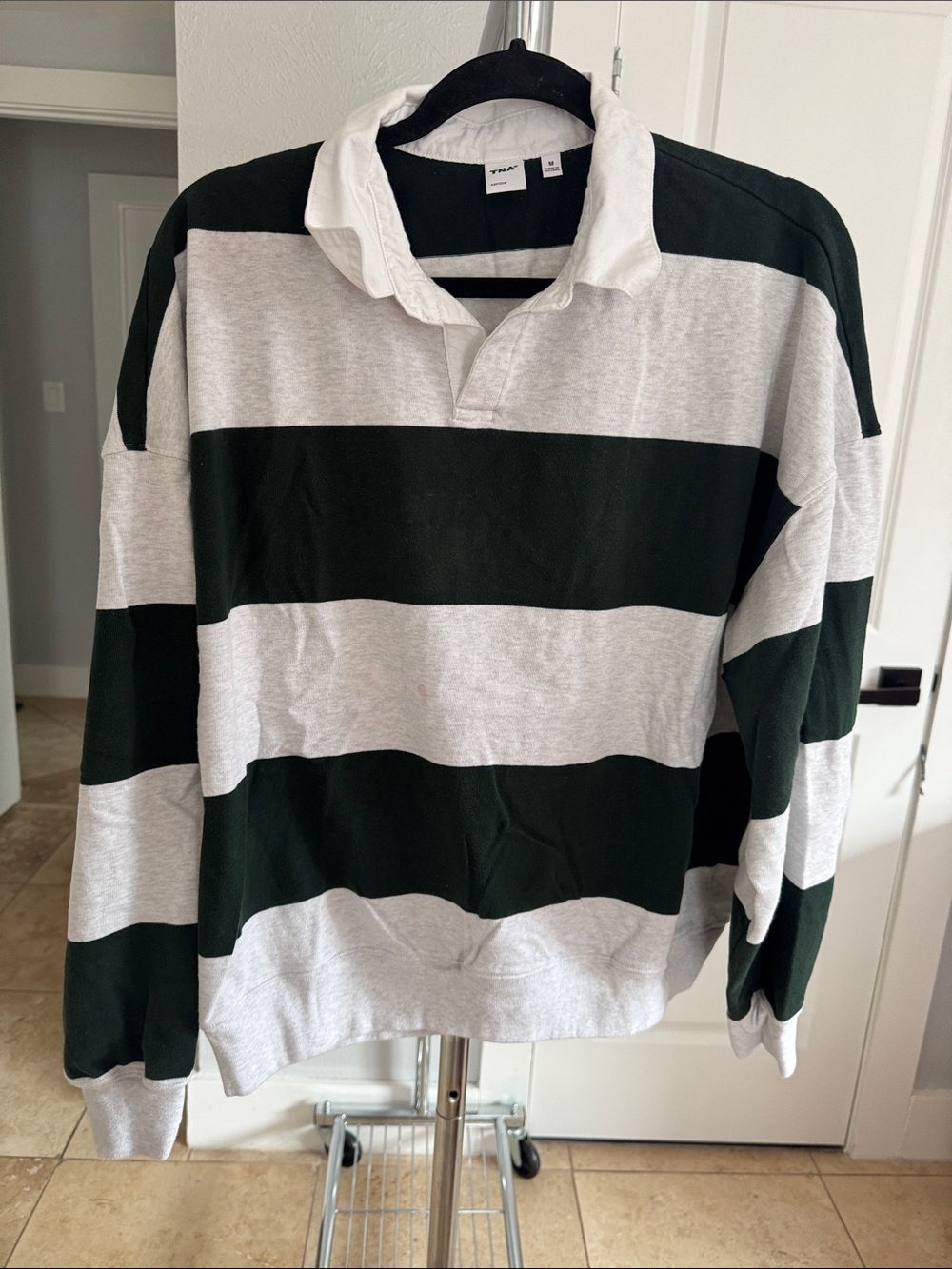 TNA Striped Rugby Shirt in Black and White